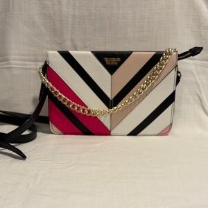 Victoria's Secret Pink and Black Chevron Crossbody Bag